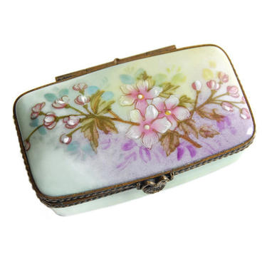Limoges Trinket Box Vintage Pink Flower Floral Porcelain Box Collectibles Miniatures 