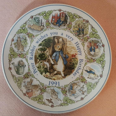 Vintage Beatrix Potter Nursery Ware 1991 Peter Rabbit Birthday Plate By Wedgwood 