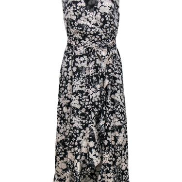 Rebecca Minkoff - Black & Cream Floral Ruffled Faux Wrap "Assia" Maxi Dress Sz M