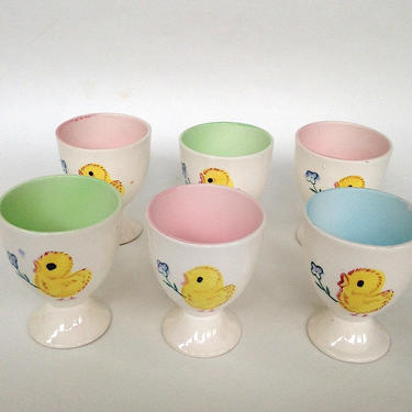 Vintage 1950s Porcelain Egg Cups with Chick Chicken Design Set of 6 Made in Japan 