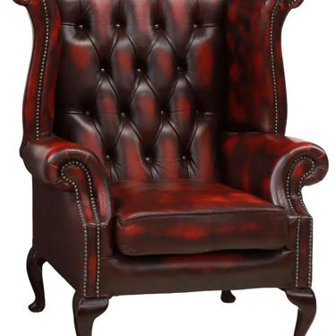 Wingback ArmChair, Leather, Oxblood English Queen Anne Style, Button-Tufted!!