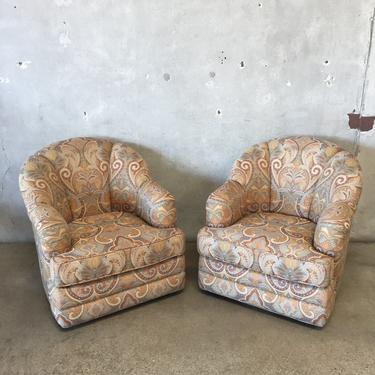 1980's Pair of Upholstered Swivel Chairs