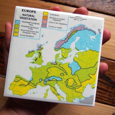 1970 Europe Vegetation Handmade Repurposed Vintage Map Coaster - Ceramic Tile - Repurposed 1970s Rand McNally Atlas - Physical Geography 