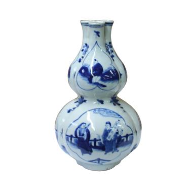 Chinese Blue White Porcelain Scenery Graphic Gourd Shape Vase ws967E 