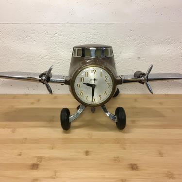 1940s Mastercrafters Sessions Airplane Clock, Nicely Working, Brown Bakelite 