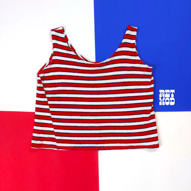Rad Vintage 60s 70s Red Blue White Stripe Velour/Terry Cloth Tank Top 