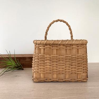 Wicker Rattan Wall Basket | Vintage Woven Basket with Handle for Wall | Hanging Wicker Wall Pocket 