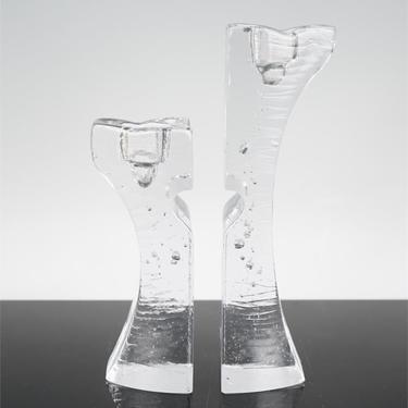 Pair of Large Clear Icicle Glass Candle Holders
