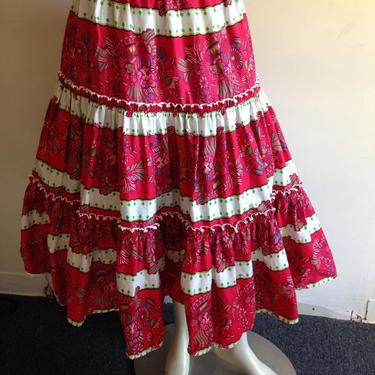 CLEARANCE Vintage 1950's patio circle skirt rockabilly handmade mexican red floral stripes Now 50% OFF 