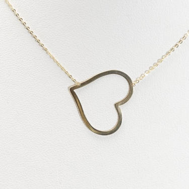 14k Gold Italy Large Open Heart Necklace Pendant Dainty Cable Chain 16&amp;quot; - 18&amp;quot; Simple Minimalist 