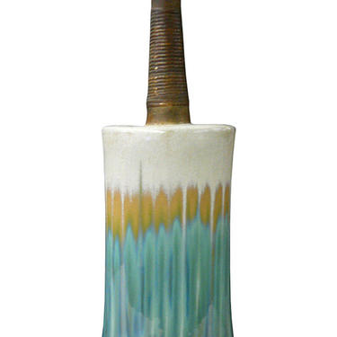 Modern Oval Shape Flat Tall Neck Ceramic Turquoise Bamboo Decor Vase ss980E 