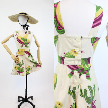 1940s novelty print fabric romper small | vintage cactus print shorts | new in 