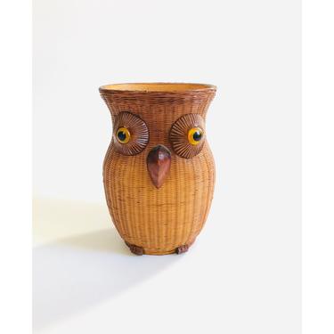 Vintage Wicker Owl Vase 
