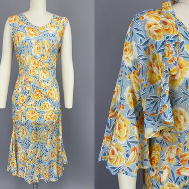 1930s GOLDEN ROSE Dress Set | Vintage 20s 30s Cotton Voile Dress and Bolero | small / medium 