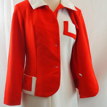 60s Red and White Vintage Dress and Jacket/Size 10 to Size 12/Plus Size/Suit/Mod 