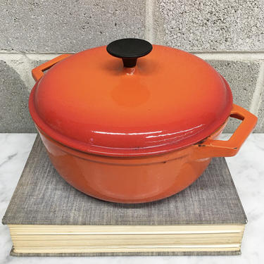Vintage Dutch Oven Retro 1970s Cast Iron + Enamelware + Burnt Orange and Flame Red + Large Size + Casserole with Lid + Home + Kitchen Decor 