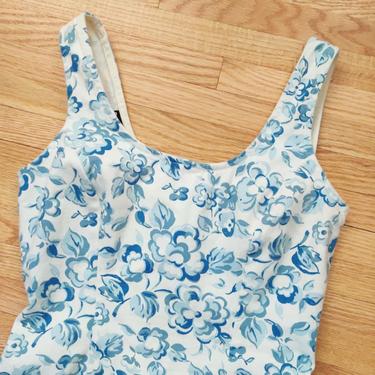 Vintage Summer Floral Dress // &quot;Rampage&quot; Blue and White Mini Dress 