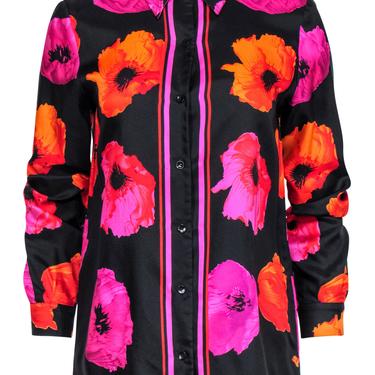 Dana Buchman - Black, Orange &amp; Pink Floral Silk Blouse Sz 4
