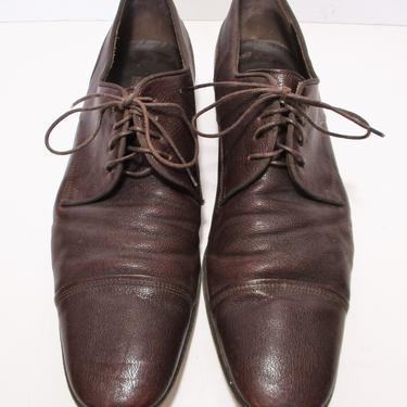 Vintage 1980s Salvatore Ferragamo Oxfords Shoes, Brown Leather, Lace Up, 10D Men 