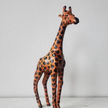 Mid-Century Hand Painted Leather Giraffe Sculpture 