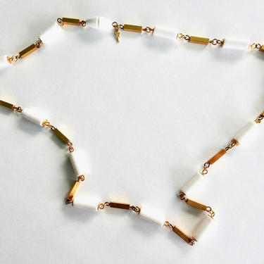 Trifari Mod Modernist White Lucite Gold Tone Necklace 
