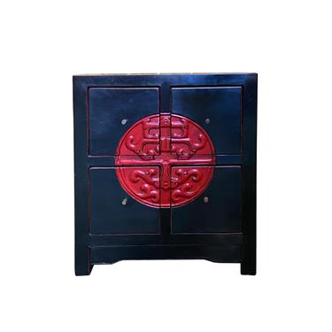 Oriental Distressed Black Red 4 Drawers End Table Nightstand cs7235E 
