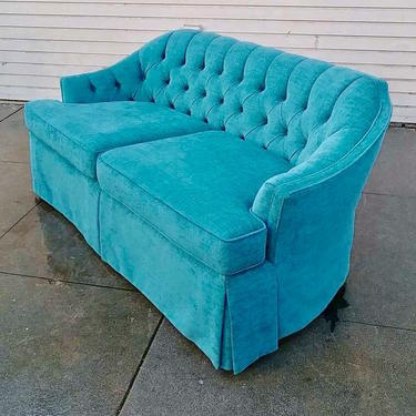 Clarity of Thought | Vintage Regency Turquoise Chenille Settee 