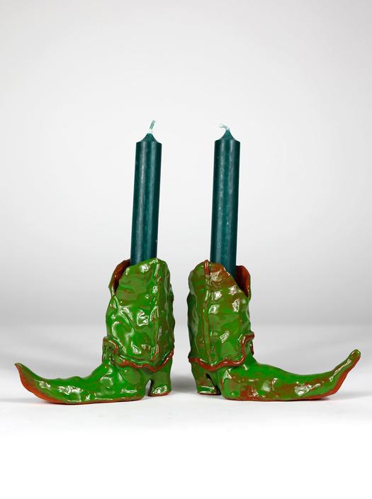 Cowboy Hot Legs Candlesticks by Laura Welker, Green