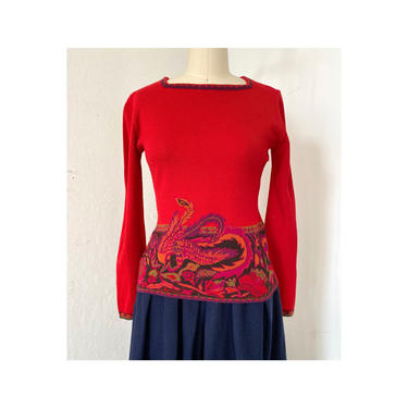 Kenzo jungle red sweater / Vintage Kenzo Sweater / 90s knit sweater / Fitted Jumper / Size M / Women Pullover / Japanese Designer 