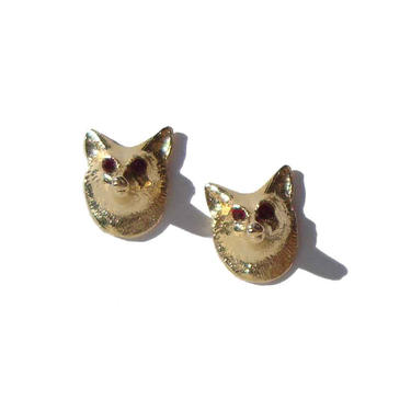 Vintage Fox Earrings Miniature Foxes Rhinestone Eyes 