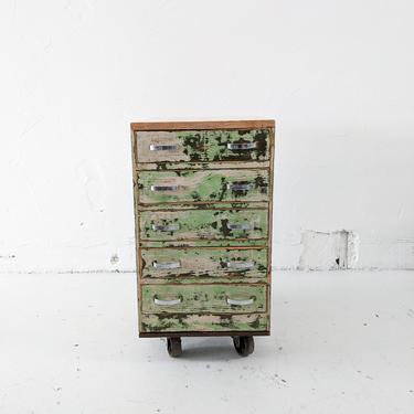 Green Distressed Cabinet w/ Top