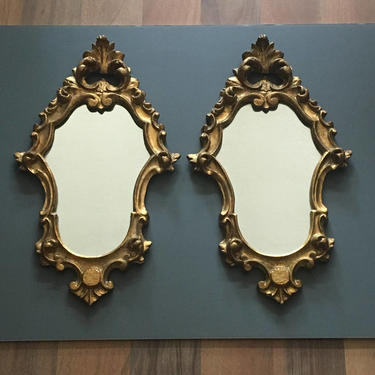 Florentine gesso accent mirrors - a pair - golden 1960s vintage 