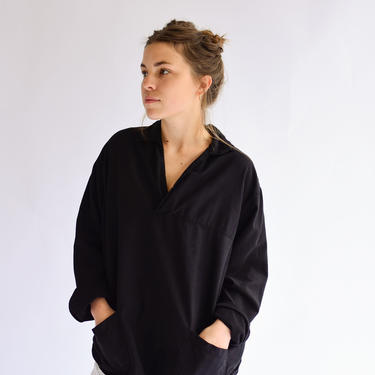 Vintage Black Overdye Popover Shirt | Cotton Flannel Pullover | M L 