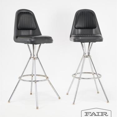 Pair of Comfort Line Black and Chrome Bar Stools