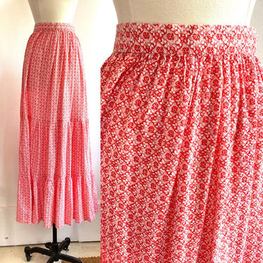 Vintage 70’s Does Victorian Sweet CALICO PRAIRIE Maxi Skirt / 3 Tiers / Puckered Seersucker / S 