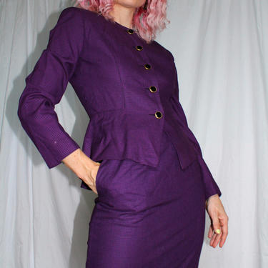 Vintage 80s | Violet Houndstooth Skirt Suit 