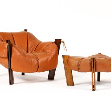 Mid Century Brazilian Modernist Lounge Chair + Ottoman — Percival Lafer —  Model MP-97 — Leather + Rosewood 