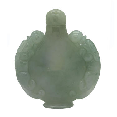 Jade Snuff Bottle With Pair Of Foo Dog Chasing Lucky Ball n417E 