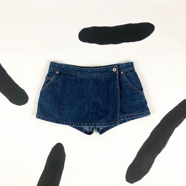 90s Tommy Hilfiger Denim Micro Mini Wrap Skort / Skirt / Shorts / Size 9 / Small / Medium / Jean Skirt / Y2K / Paris Hilton / 00s / 2000s 