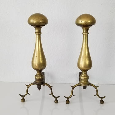 Vintage Brass and Metal Fireplace Andirons a Pair . 