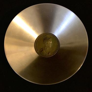 Italian Stainless Steel Bowl Bronze Coin Center 1836 Maria Anna Augusta Ferdinandi 