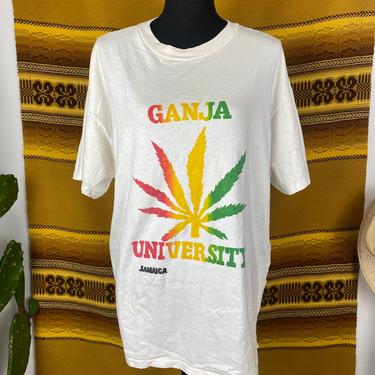 Vintage 80s 90s Ganja University Marijuana Tee Shirt Single Stitch 