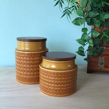 Stoneware Canisters- Vintage Hornsea Saffron - - Set of Two - John Clappison Design - 1970s Pottery 1976 