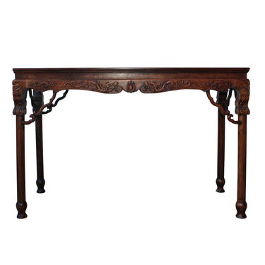 Chinese Brown Huali Rosewood Dragon Motif Round Apron Altar Table cs4534E 