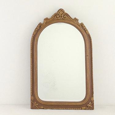 Vintage Arched-Top Wall Mirror, Brown and Gold Framed Aged Mirror 