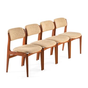 Set of 4 Benny Linden Dining Chairs in Teak with Original Oatmeal Knit Fabric 