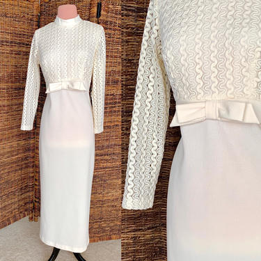 Vintage Maxi Cocktail Dress, Cut Out Lace, Wedding, Bridal, Polyester 60s 70s 