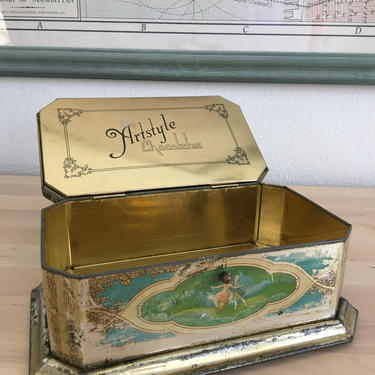 Decorative Box - ArtStyle Chocolates Painted Tin Box - 1950s - Romantic, French, Shabby Chic, Retro, Jewelry Box, Accessories Box, Decor 