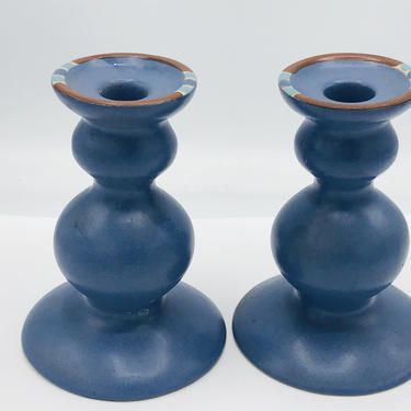 Pair of Vintage Dansk International Mesa Blue 5.25&amp;quot; Stoneware Candle Holders 