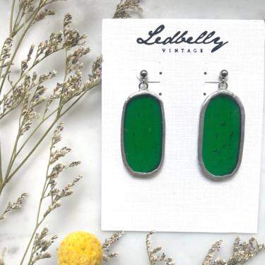 Green Translucent Stained Glass Oval Earrings | Stained Glass Earrings | Translucent Earrings | Oval Earrings | Statement Earrings 